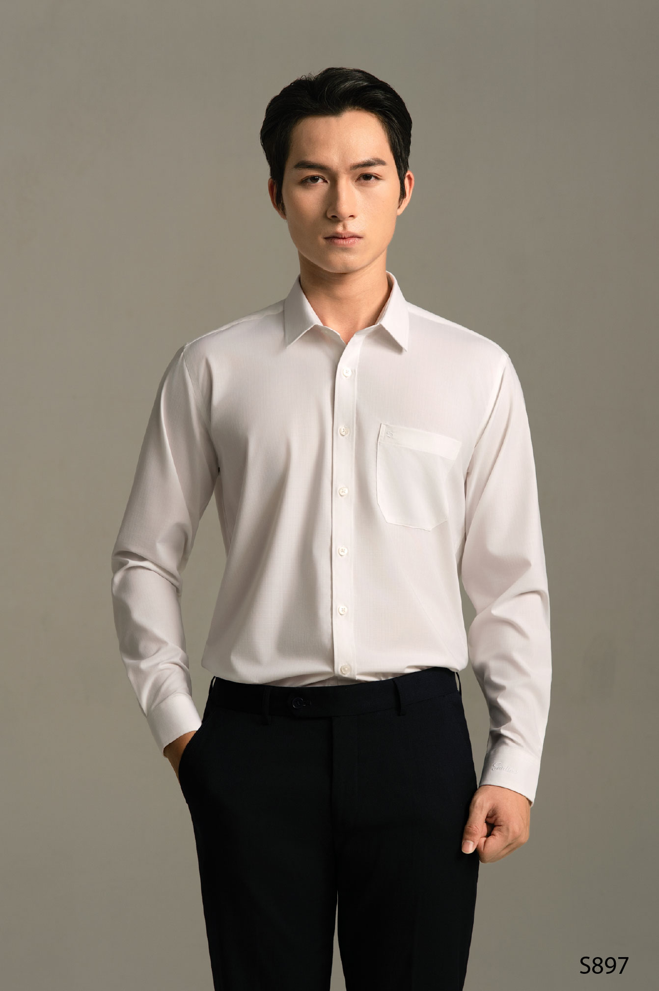 Sơ mi dài tay nam cao cấp Santino màu trắng | S897